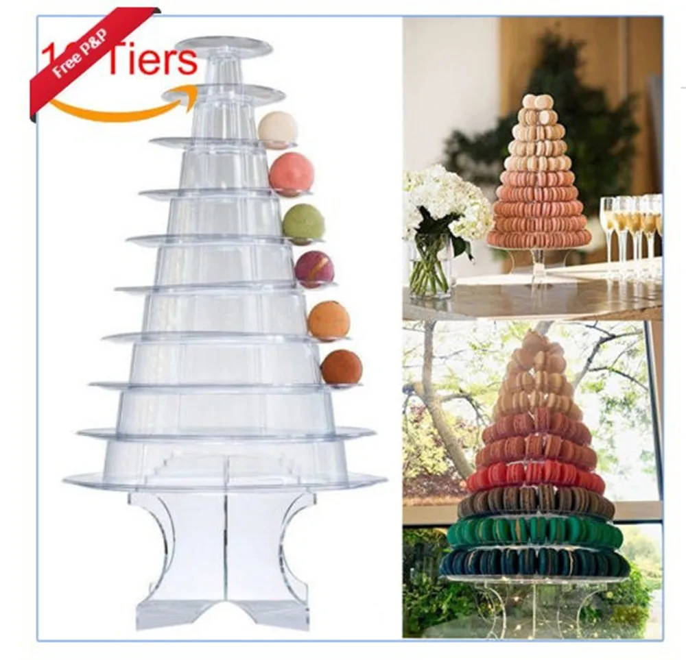 

4/6/10 Tier Macaron Display Stand Round Macaron Tower Cake Stand PVC Tray Display Rack Wedding Birthday Cake Decorating Tools