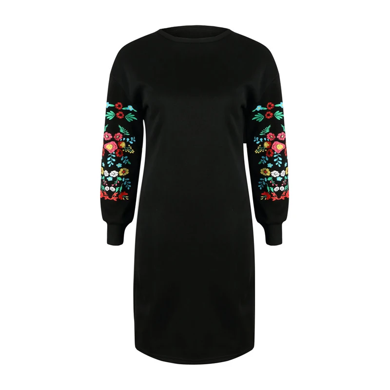 LASPERAL Платье женское зимнее мини платье классическое с цветочным принтом с длинным рукавом и О-образным вырезом свободное теплое платье черное уличная одежда Vestido