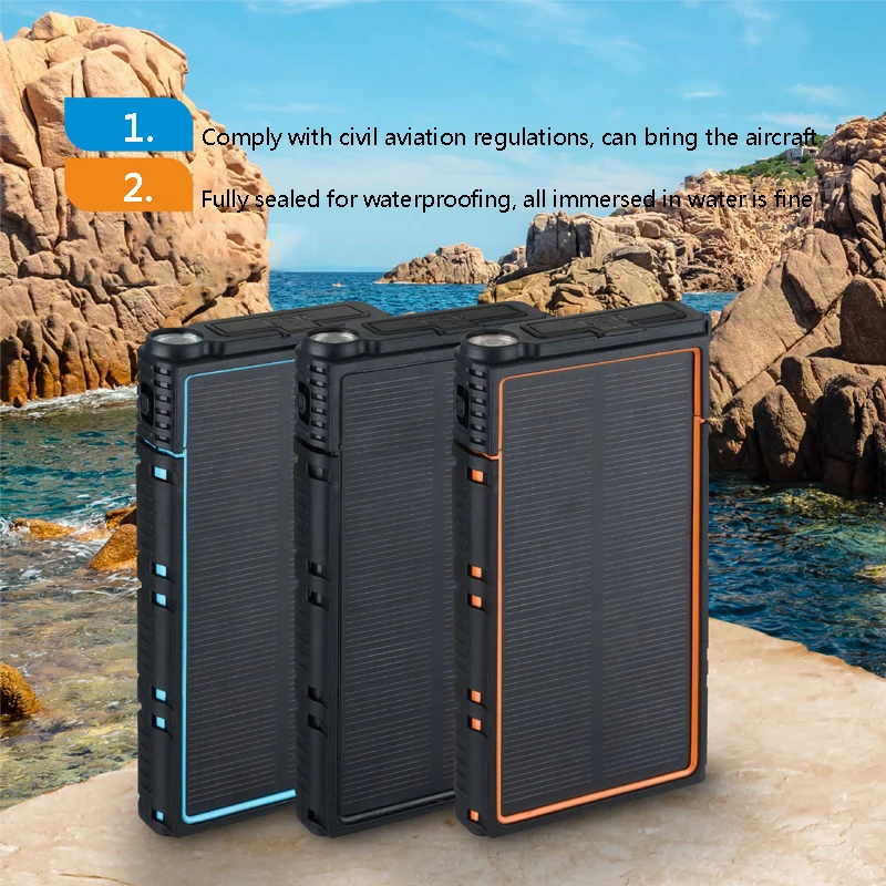 Solar Power Bank 10000mAh Multifunction Solar Charger Waterproof and Fallproof + LED Light Dual-USB Portable External Battery
