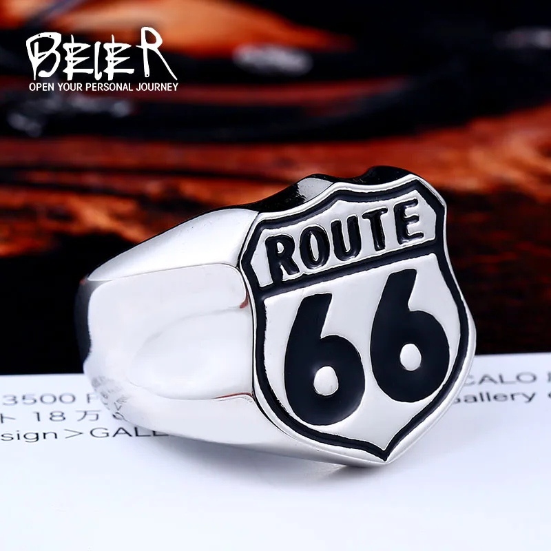 Beier new store 316L Stainless Steel ring high quality USA Biker Road ROUTE 66 Ring For Men Motor Biker Men's Jewelry LLBR8-126R