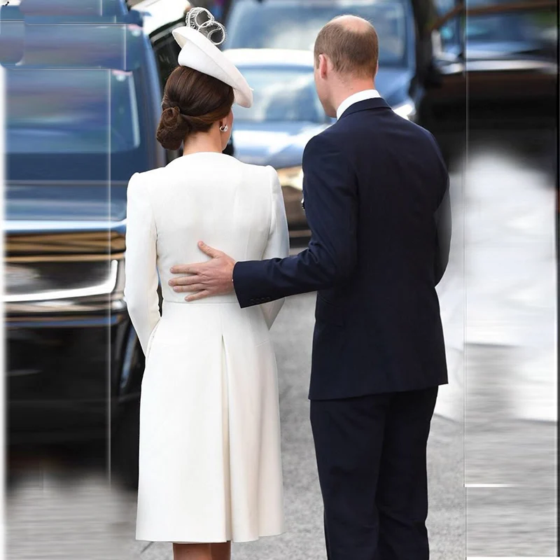 Весна 2018 белое платье принцессы Kate Middleton однотонные платья трапециевидной формы