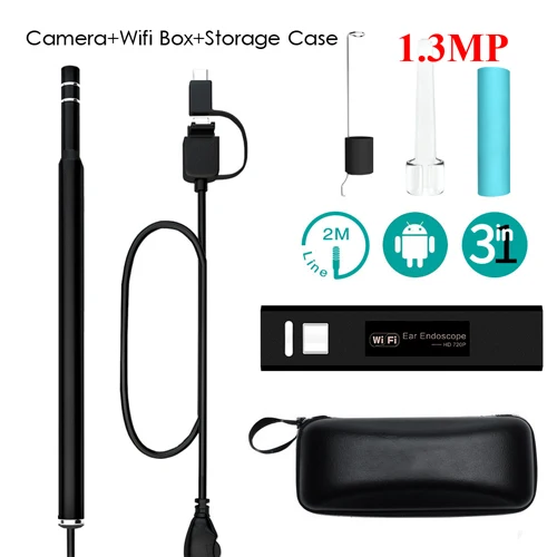 0,3/МП USB HD Wifi визуальный ушной эндоскоп ложка камера бороскоп Android ПК IOS планшет Iphone ушной инструмент медицинский отоскоп - Цвет: 1.3MP Wifi Type