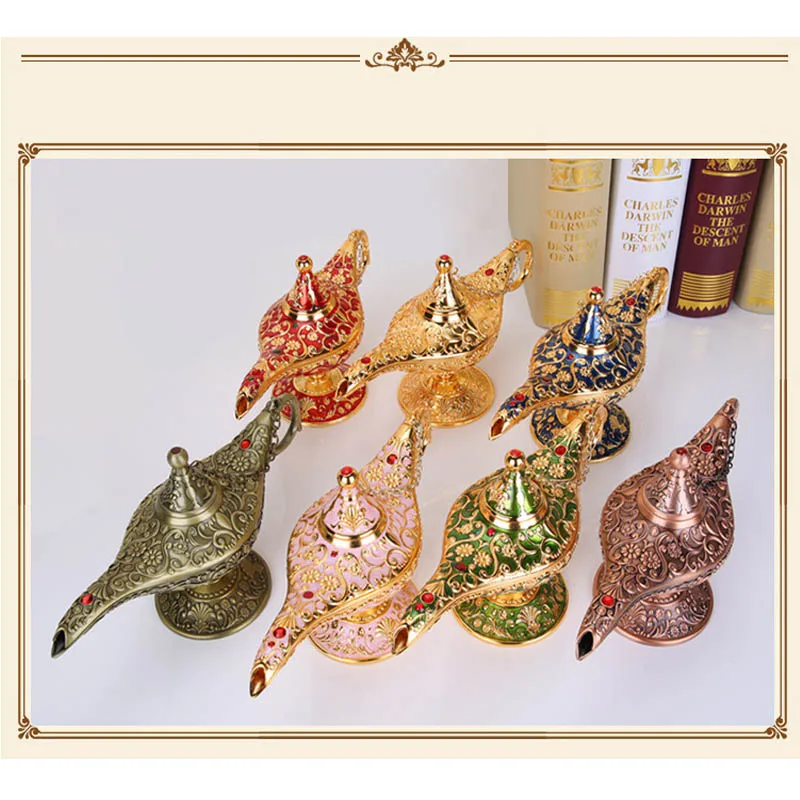 

Traditional Hollow Out Fairy Tale Aladdin Magic Lamp Cosplay Lamp Tea Pot Genie Lamp Vintage Retro Toy For Home Decor Ornaments