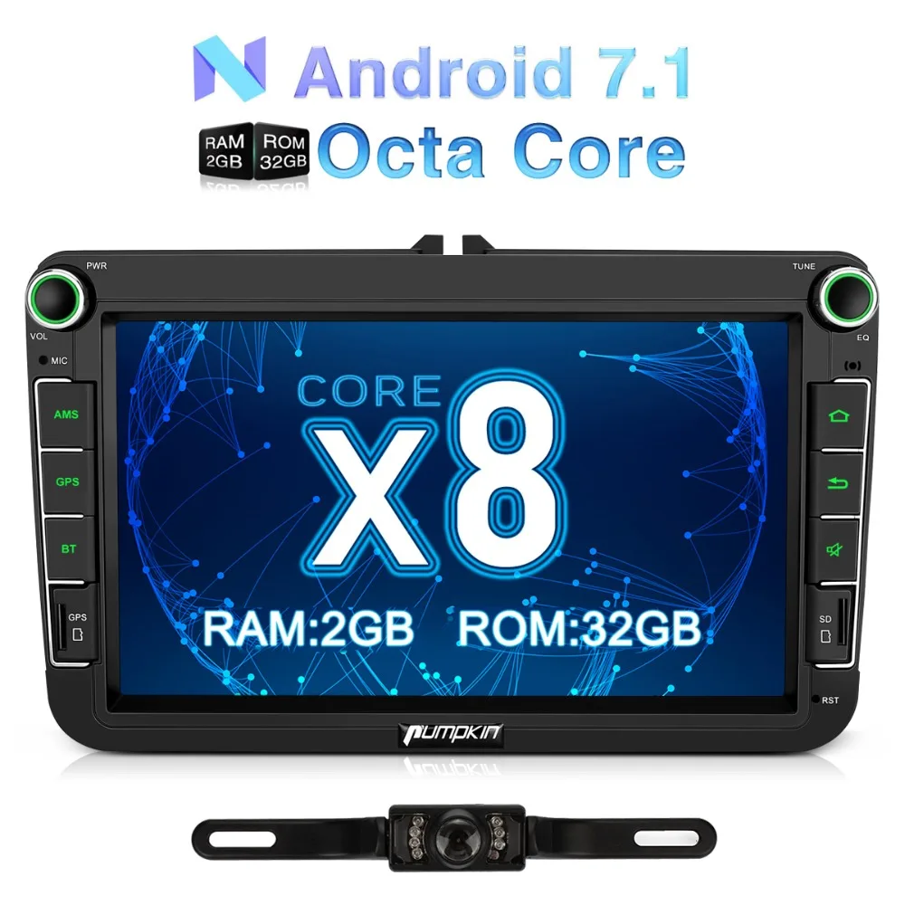 Тыква 2 Din 8 "Qcta-core Android 7,1 Автомобильный мультимедийный плеер без DVD gps навигация стерео для VW/Volkswagen/Passat/Golf/Skoda