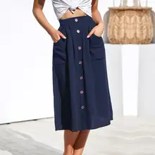 Boho Летняя женская юбка с высокой талией, плиссированные юбки, элегантная юбка с высокой талией и пуговицами, плиссированная школьная юбка