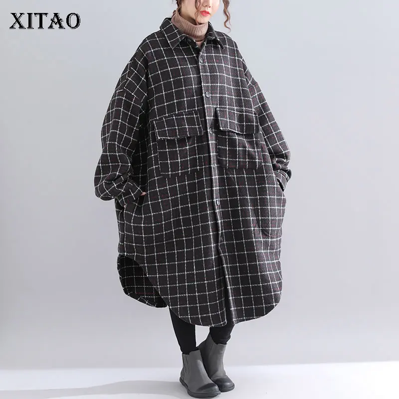 Poitrine Lyh1510 Collar down Femelle Long Mélange 2018 Turn Casual Mode Manteau Plaid Lâche Automne Corée Femmes Black De Unique xitao 0vqUz