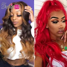 13x6 открытые туфли Красного цвета, часть Синтетические волосы на кружеве парики из натуральных волос на кружевной основе натуральные волнистые бразильские волосы Remy эффектом деграде(переход от темного к человеческие волосы парики предварительно вырезанные парики из волос для женщин