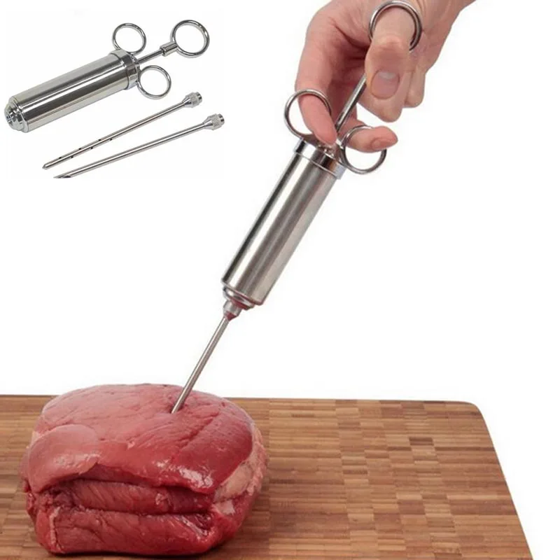 Stainless Steel Seasoning Injector with two needles turkey meat Marinade injector baking barbecue tools free shipping