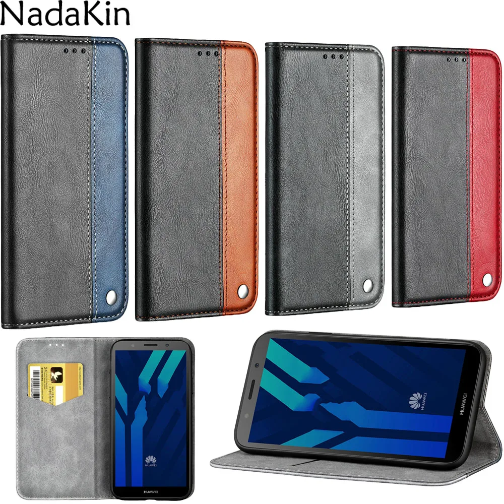 

Flip Book Leather Case Shell for Huawei Honor 9 Lite Luxury Contrast Color Phone Cover With Card Slot for P Smart 2017