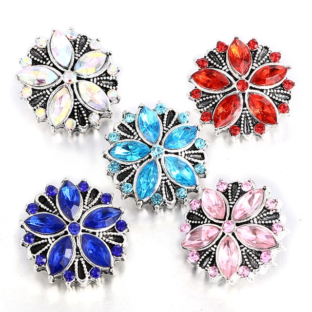 Pietra di strass Fiore di Cristallo Snap Bottoni per Le Donne fit 18mm/20mm FAI Pietra di strass Fiore di Cristallo Snap Bottoni per Le Donne fit 18mm/20mm FAI