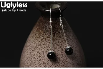 

Uglyless Real S925 Sterling Silver Women Beads Drop Earrings Simple Fashion Black Obsidian Ball Earrings Handmade Brincos Bijoux