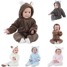Детские комбинезоны; весенняя одежда для малышей; фланелевая Одежда для маленьких мальчиков; комбинезон с объемными ушками медведя; теплые комбинезоны для новорожденных