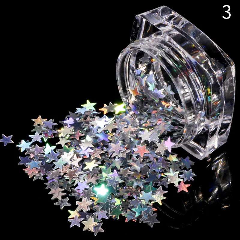 Голографический лазер цветные звезды круглой формы Лоскутная блестящая смесь для украшения ногтей дизайн блестки, пластинки конфетти вечерние украшения для лица
