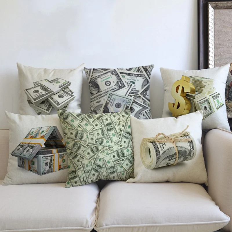 Us 5 12 13 Off New Dollar Decorative Sofa Throw Pillows 18 Inches Square Linen Cotton Money Print Ofiice Chair Seat Cushion Cover Home Decor In