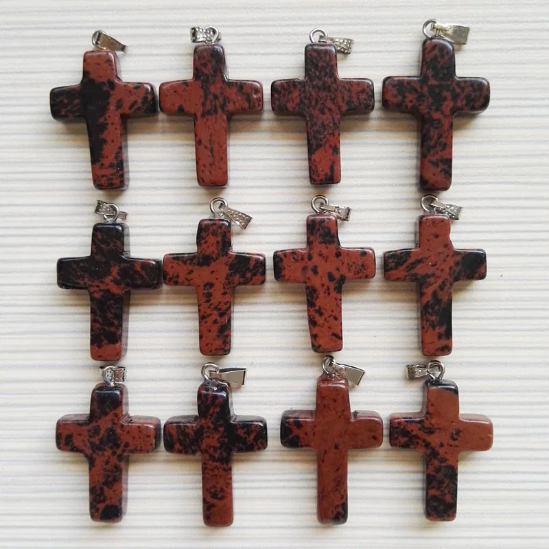 

wholesale Mahogany Obsidian cross pendants Natural stone charms Cross Pendants for jewelry making 12Ps/lot Free shipping