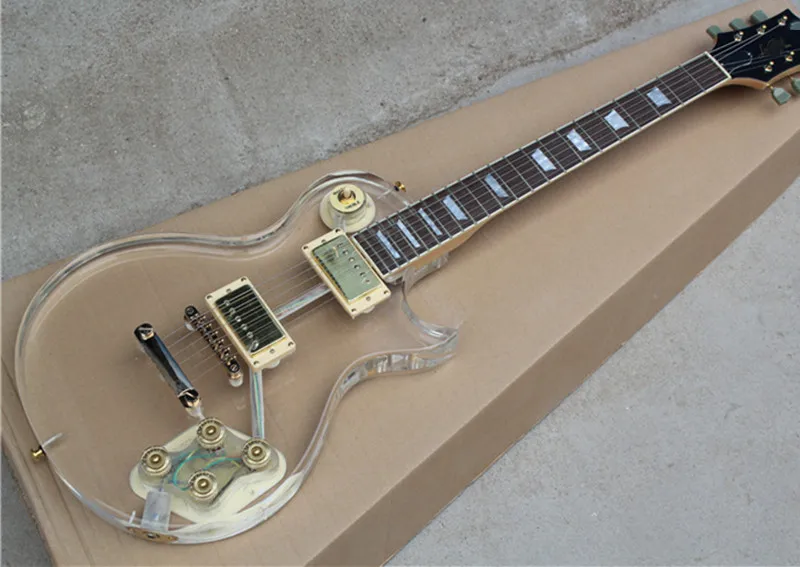 Factory Custom Acrylic Body Electric Guitar with Fixed bridge,Golden Hardware,2 pickups,Can be customized