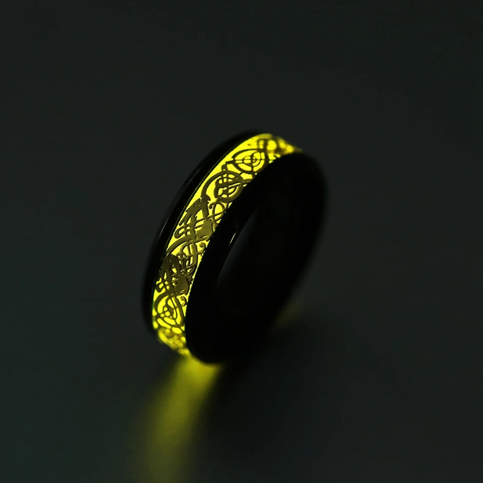 Yellow Glowing Luminous Dragon Rings Men Stainless Steel Glow in the Dark Fluorescent Ring Women Wedding Aneis Fashion Jewelry