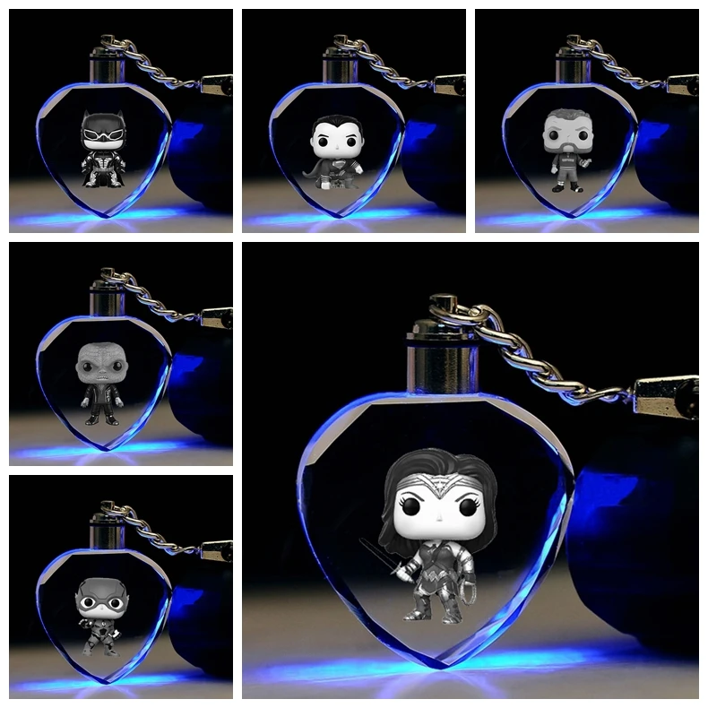 

Batman Wonder Woman Heart Shape Anime LED Key Chains Figure Keyring Crystal Toy Keychain Light Keyholder XMAS Gift NEW