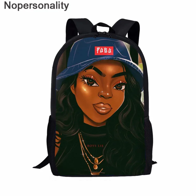 Nopersonality Black Art Afro Girl Print African Backpack for School Teenage Girls Book Bags Toddler Schoolbag Mochila Escolar