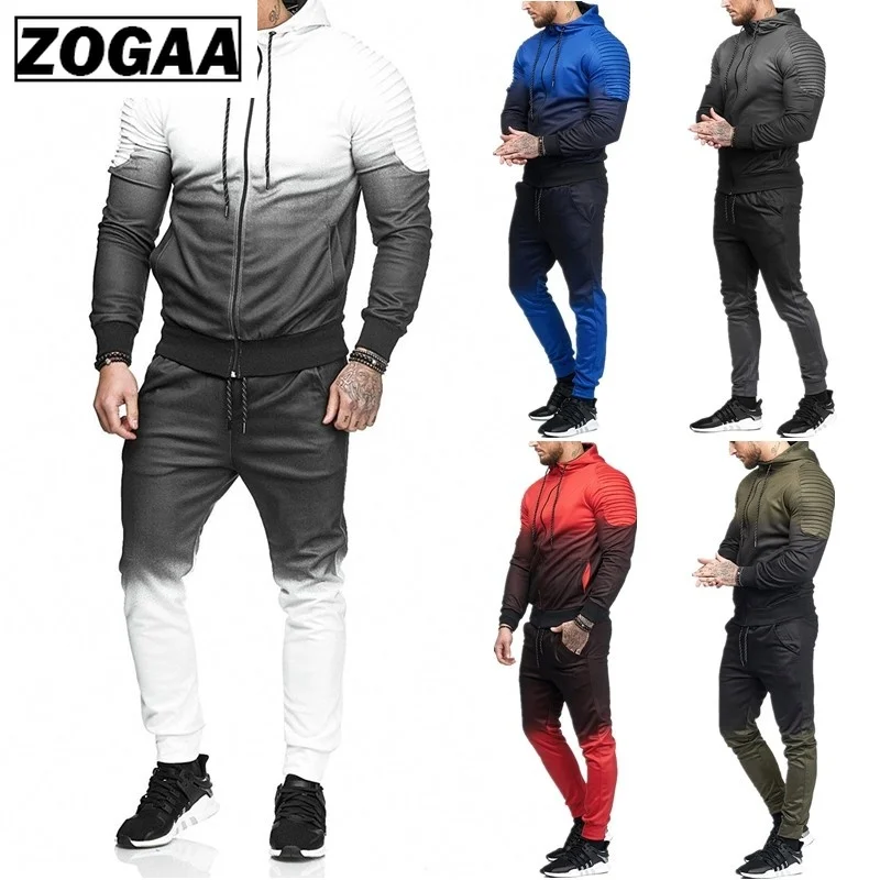 ZOGAA, повседневный мужской комплект, спортивный костюм, спортивный Спортивный костюм, топы и штаны, толстовки с длинными рукавами, мужские
