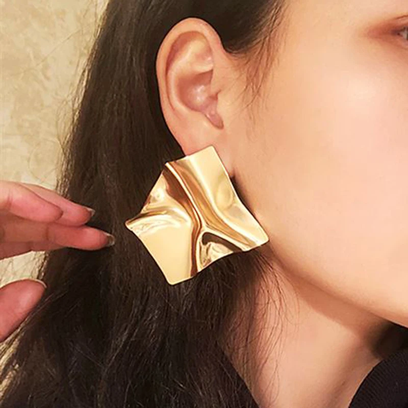

Meyfflin Fashion Irregular Stud Earrings for Women Big Simple Punk Geometric Earring Party Wedding Gold Color Brincos Jewelry