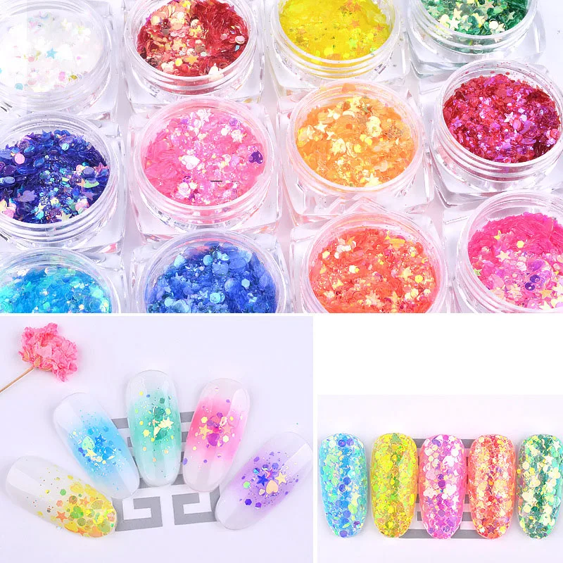 Japanese Manicure Sequins Super Glittering Thickness Mixing Glitter Sequin DIY Phototherapy Nail Decoration | Красота и здоровье