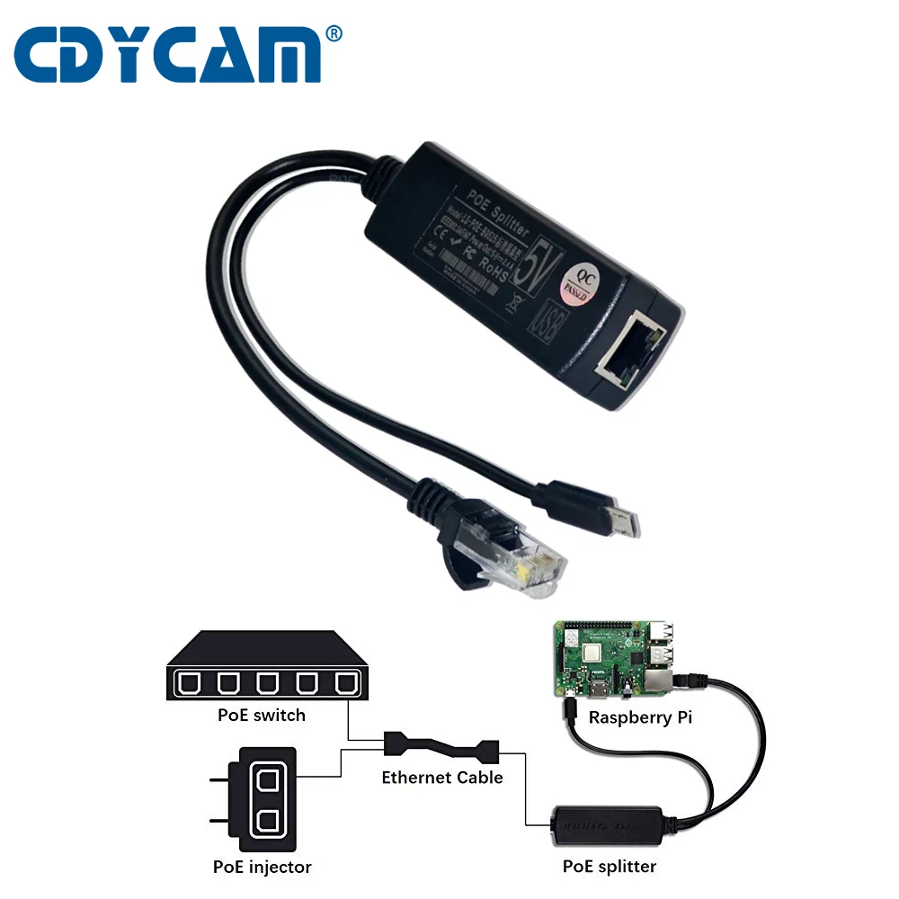 Cdycam 2.5KV анти помехи питания через Ethernet 48 В до 5 2.4A 12 Вт активный сплиттер POE Micro USB