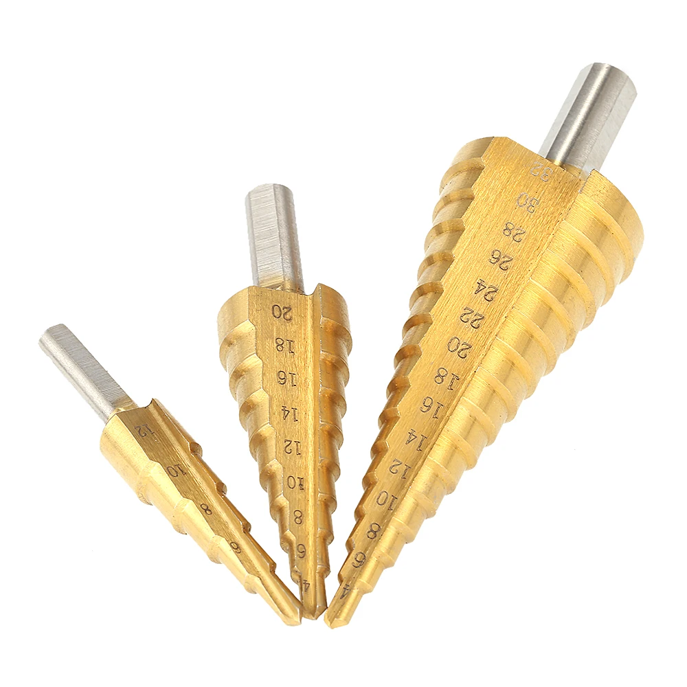 Buy 3pcs HSS Titanium Coated Straight Flute Step Drill