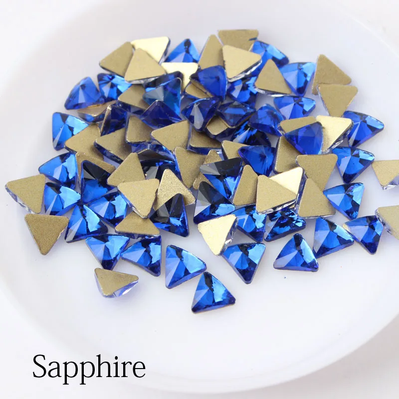 Новинка! Стразы для ногтей, 5 мм, треугольные, плоские с оборота, кристаллы, 30/100 шт, для украшения ногтей своими руками - Цвет: Sapphire 5mm