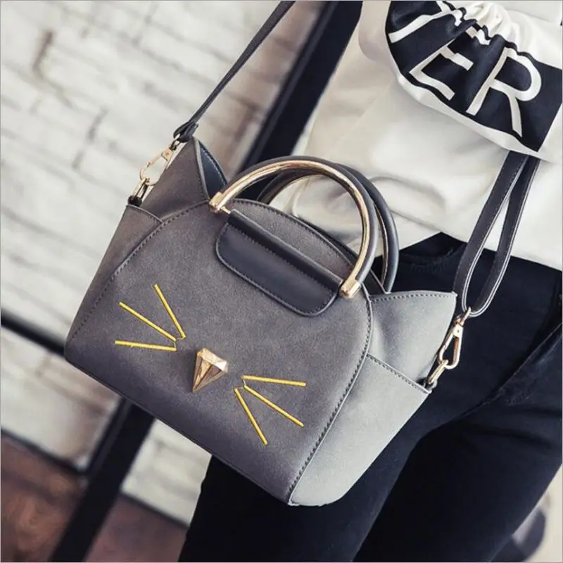 Original New Women Handbag Fashion Cat Costume Shopper Bag Mini Purse Blue Black Pu Leather Handbag