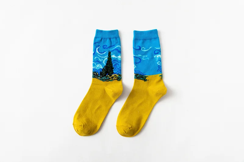 CHAOZHU Ван Гог искусство креативная живопись маслом Винтаж мужская команда счастливые мужские носки calcetines hombre sokken Эстетическая 90s 80s sox