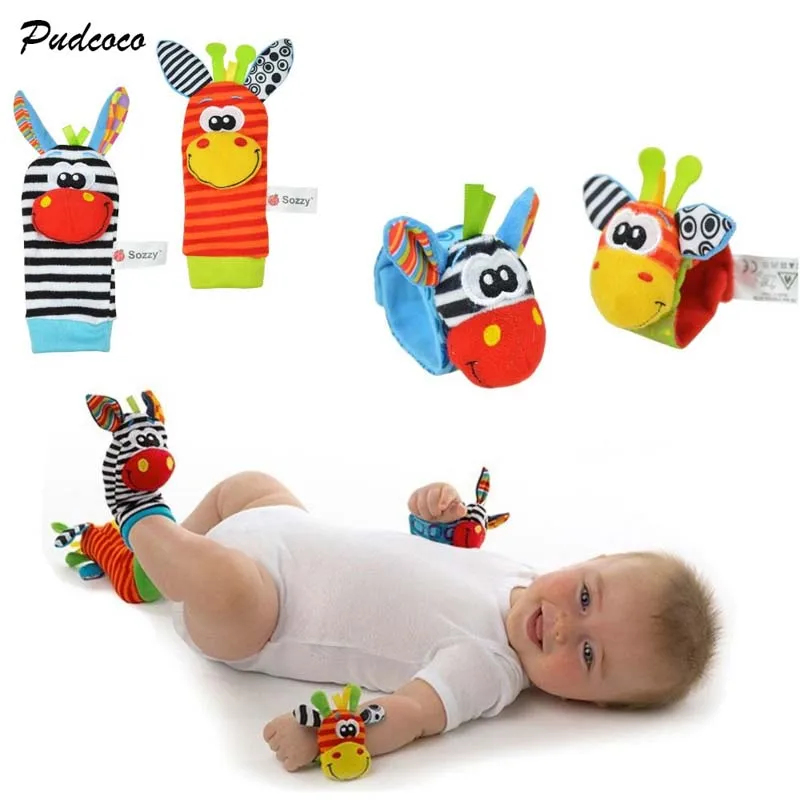 

2019 Baby Boys Girls Handbells Toy Baby Rattle Animal Hand Foot Finder Developmental Wrist Strap Soft Newborn Plush Socks 0-3Y