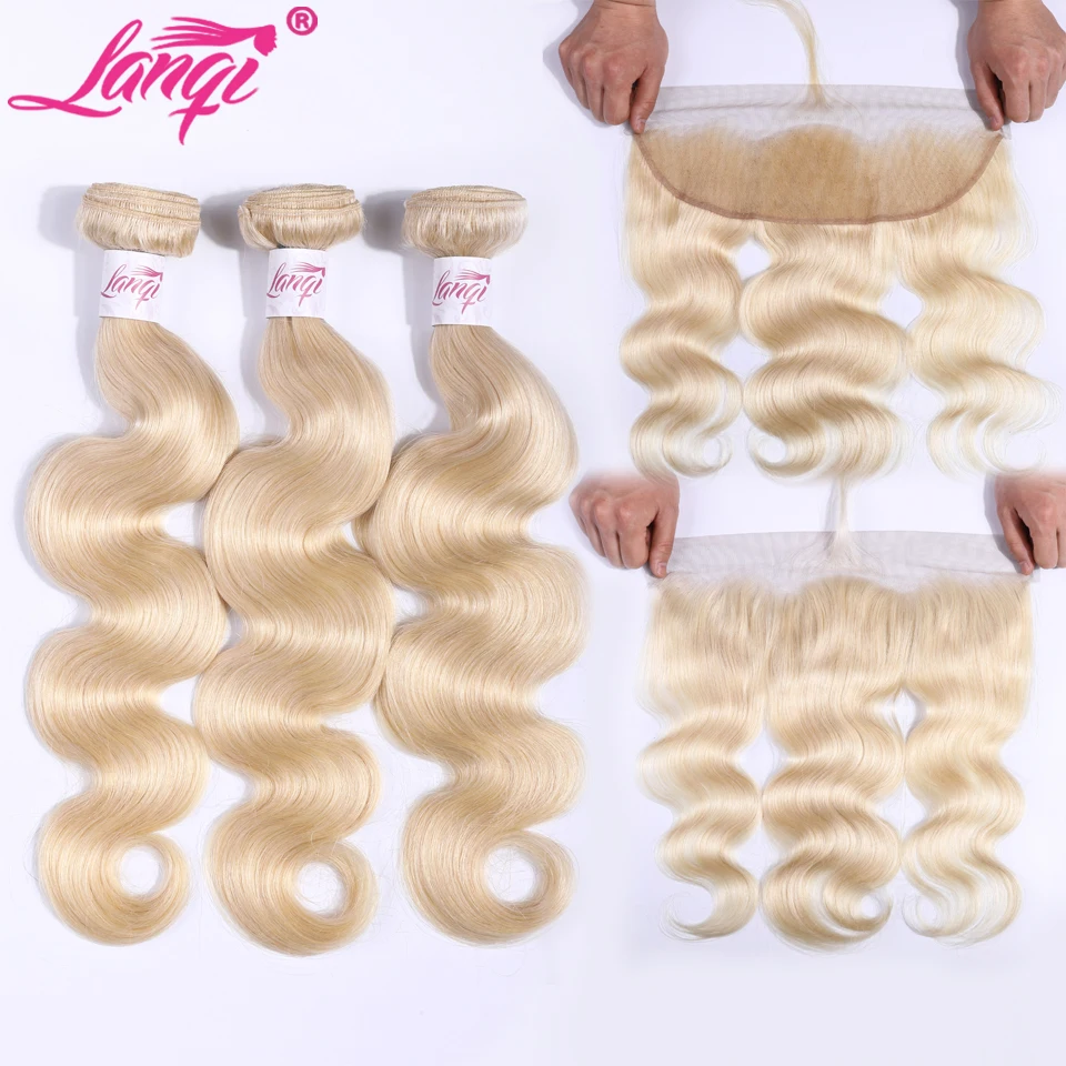 

Ombre Human Hair Weave Brazilian Body Wave Bundles With Frontal Closure Lanqi 613 Blonde Bundles With Frontal Closure 13*4 Lace