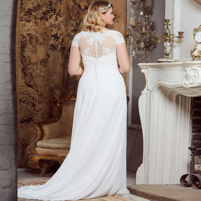 US $72.26 Jiayigong Cheap Chiffon Wedding Dresses Boho Cap Sleeve VNeck Applqiue Pleats Vestidos De Novia Bridal Gowns Plus Size
