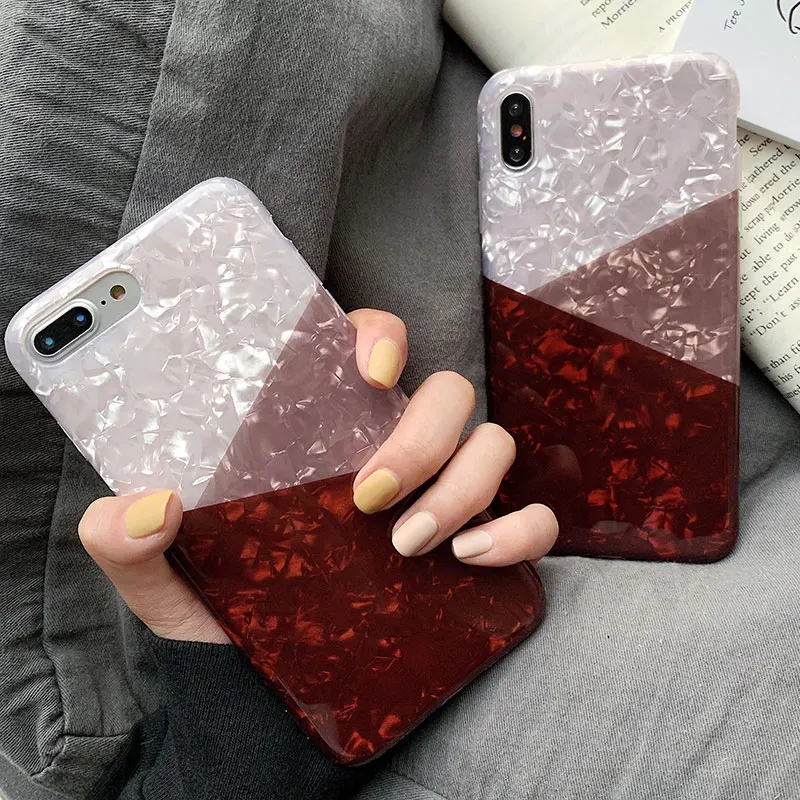 

SoCouple Bling Conch Shell Phone Case For iphone 7 8 6 6S plus X Xs max XR Case Geometric Triangle pattern Soft Silicone Cases