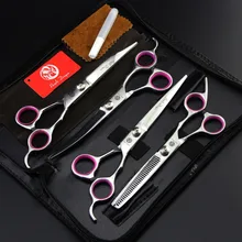 Японии 7.0 incn Профессиональные ПЭТ Уход за лошадьми Ножницы комплект, прямой и истончение и изогнутая Ножницы Комплект из 4 предметов для собак Уход за лошадьми