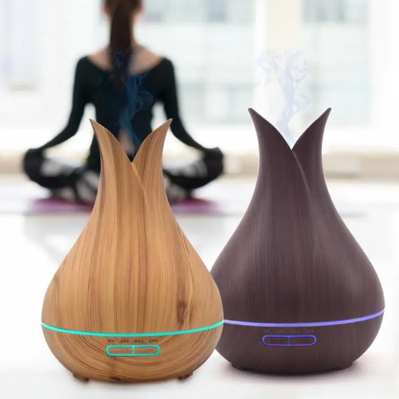 

400ml 12W Wood Grain Ultrasonic Colorful LED Lamp Flashlight Timer Air Humidifier Aromatherapy Essential Oil Mist Aroma Diffuser