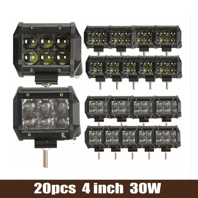 

20pcs 4" 30W Spot Flood Beam LED Work Light Bar Led Chips Fish Eyes 4D Offroad  SUV ATV 4X4 4WD Truck Trailer DC12V 24V