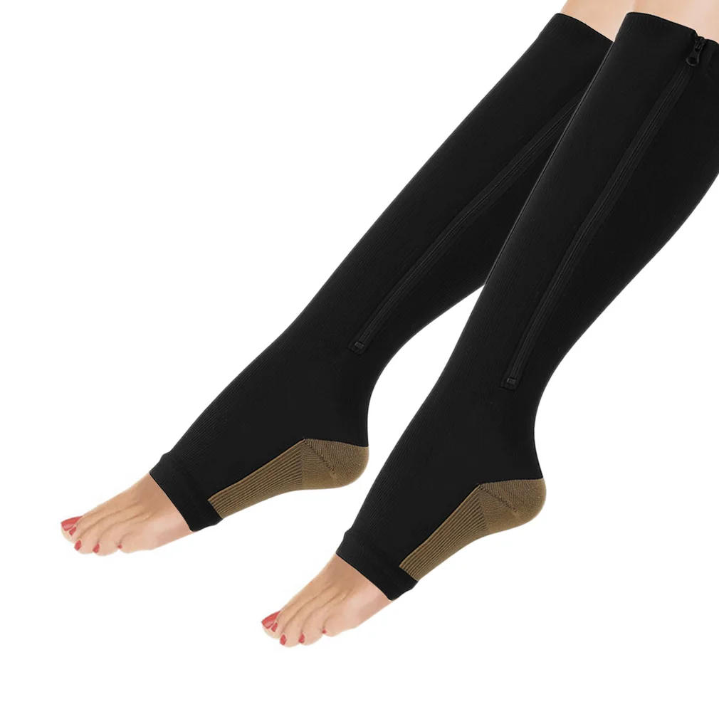 

1 Pair Women Slimming Zippered Compression Socks Pantyhose Supports Knee Open Toe Thigh Leg Stocking Nylon spandex Care