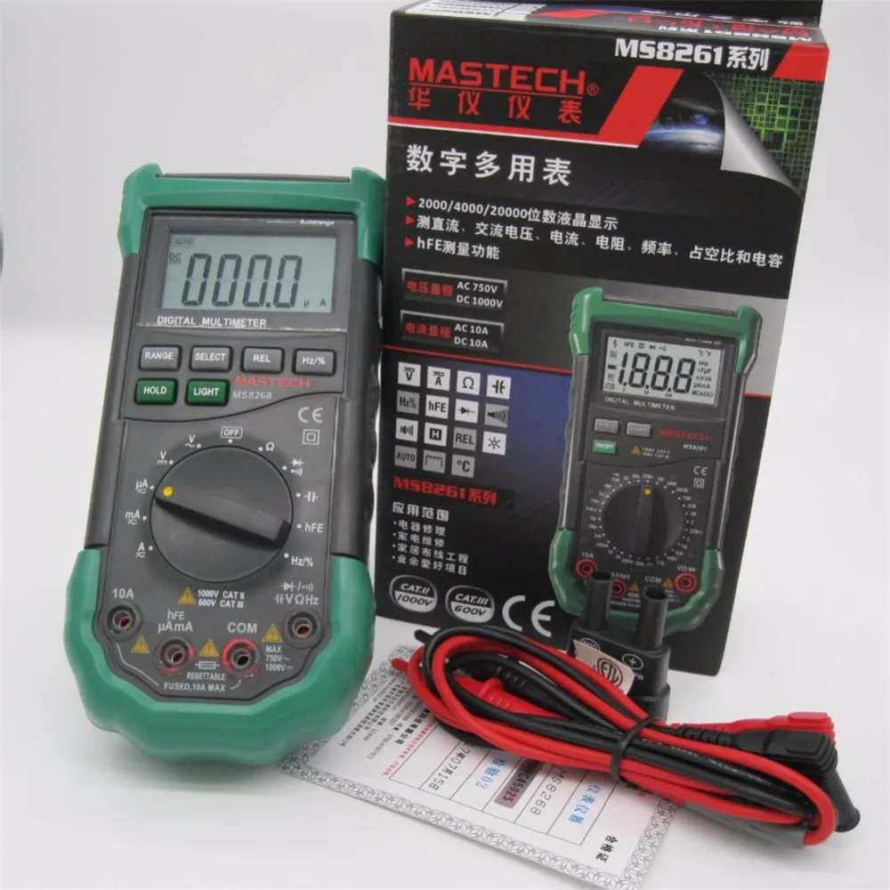 

MASTECH MS8268 Auto Range LCD Digital Multimeter Full protection AC/DC Voltmeter Ammeter Ohm Capacitance NCV Electrical Tester