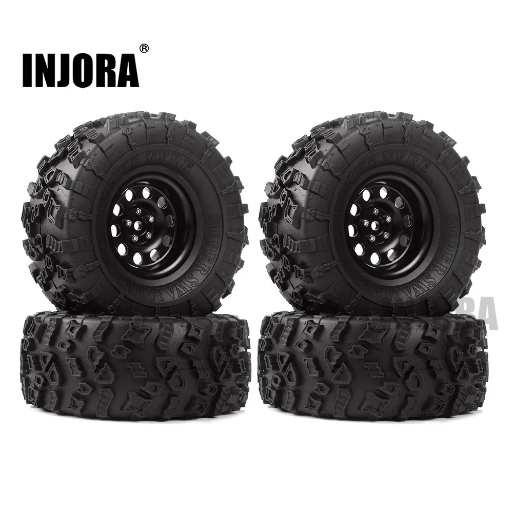 INJORA 4 шт. 2,2 резиновые шины и металлические Beadlock обод колеса для 1:10 RC Рок Гусеничный осевой SCX10 90046 90060 RR10 AX10 Wraith 90056 - Цвет: Black