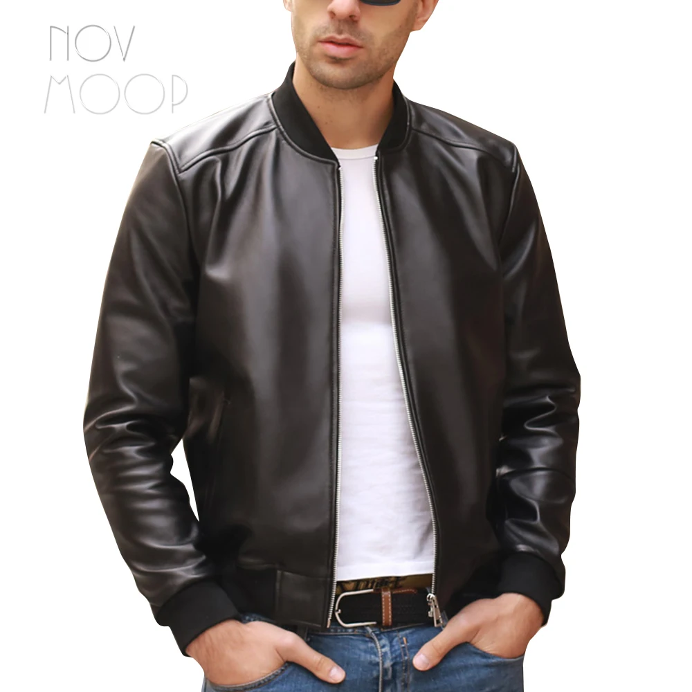 Black men genuine leather real lambskin motorcycle biker bomber jackets coats jaqueta de couro deri ceket plus size 5XL LT2065