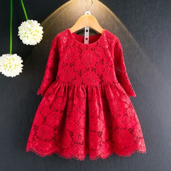 

new spring baby girls dresses flower lace kids dress for girls red sweet tuttu girls dress for party dress vestido infantil
