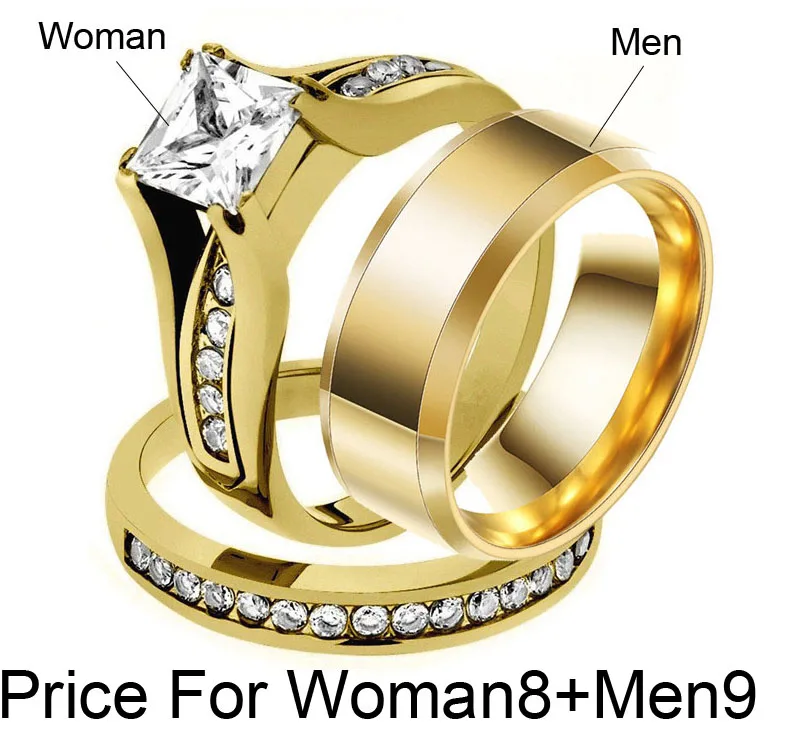 Обручальное кольцо для пары кольца для мужчин и женщин золотого цвета оптом со стразами люксовый бренд свадебный набор кольцо - Цвет основного камня: Woman8Men9