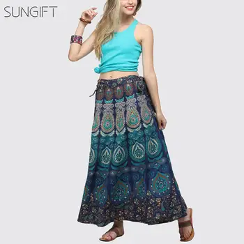 

SUNGIFT Dashiki African Style Clothing For Women African Print Knot Waist Ankle Length Skirt 8 Mix Colors Summer Original Skirt