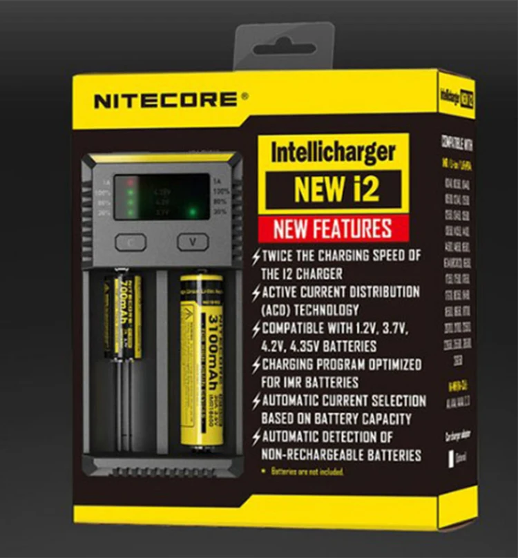 Бренд Nitecore i2 Intelli зарядное устройство i2 Nitecore зарядное устройство для 16340 CR123A 10440 AA AAA 14500 18650 26650,22650, 17670