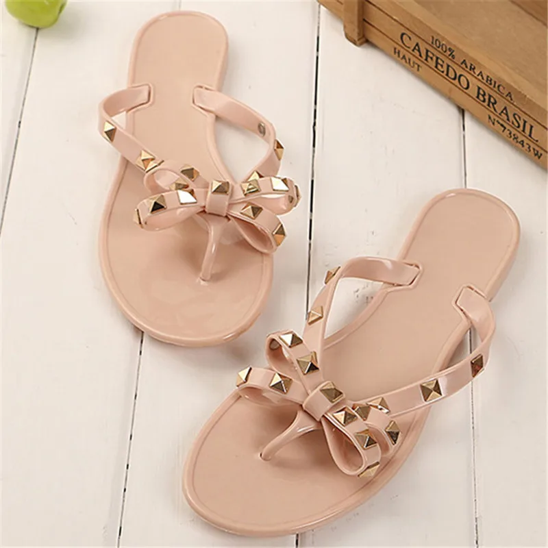 

Summer Shoes 2018For Women Bow Flip Flops Casual Women Sandals Beach Shoes For Home Rivet Slipppers Nude Woman Flat Shoes Sandal