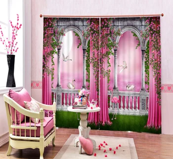 

Pink door corridor swan Curtains 3D Photo Printing Blackout For Window Living Room Bedding Room Hote Office Sofa Decoration