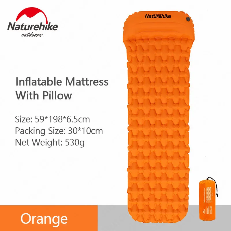 Naturehike коврик для отдыха на природе надувной матрас Сверхлегкий надувная кровать портативный тент коврик для кемпинга влагостойкий коврик - Цвет: 1 Man-Pillow Orange