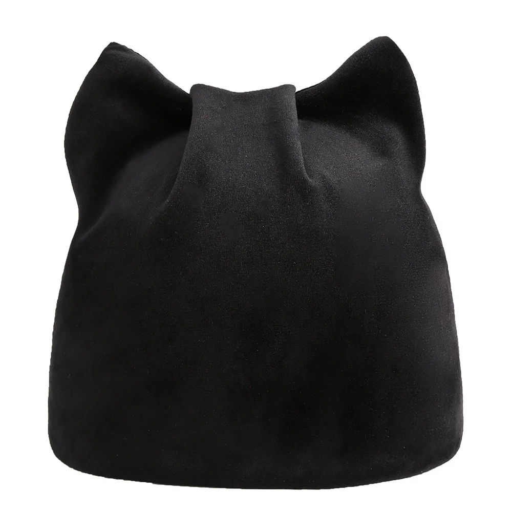 Плюшевые шапки с кошачьими ушками юбки Skullies Beanies Женские однотонные простые